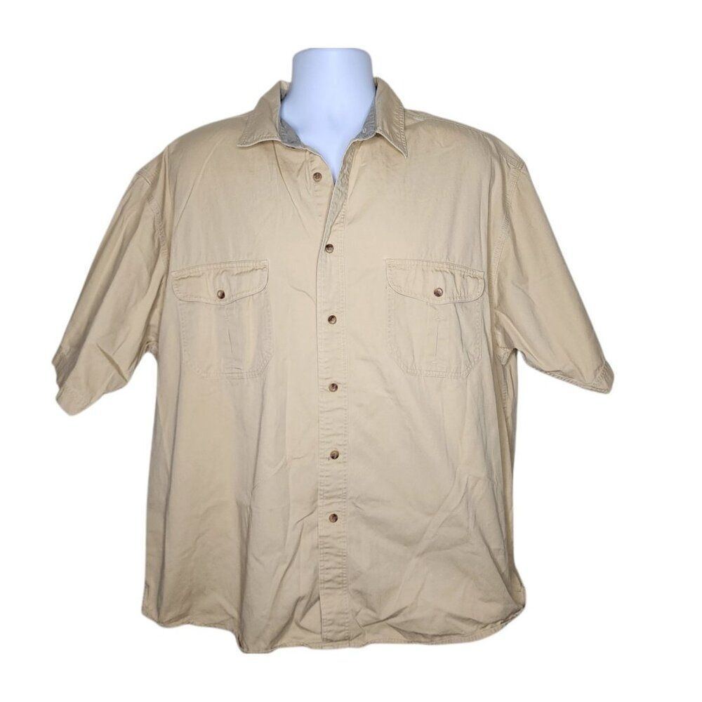 Vintage 80s Eddie Bauer Short Sleeve Button Up Shirt Mens Size XXL Beige